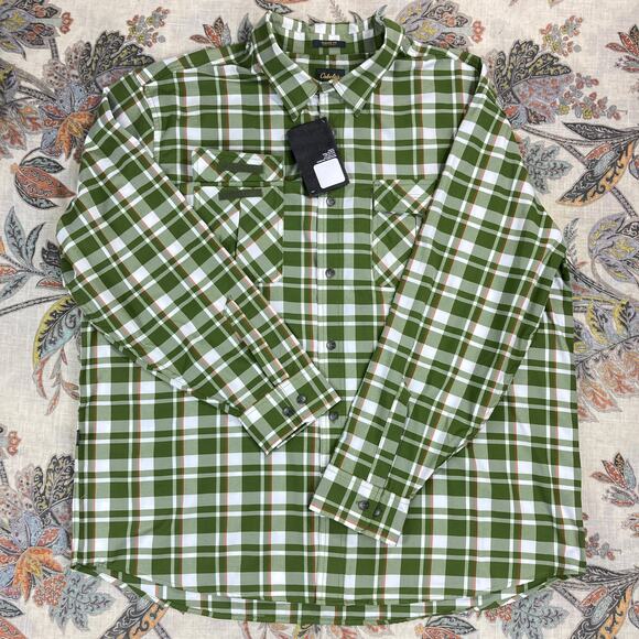 Cabela's Classic Fit Green White Long Sleeve Button Shirt 2XL - Picture 1 of 7